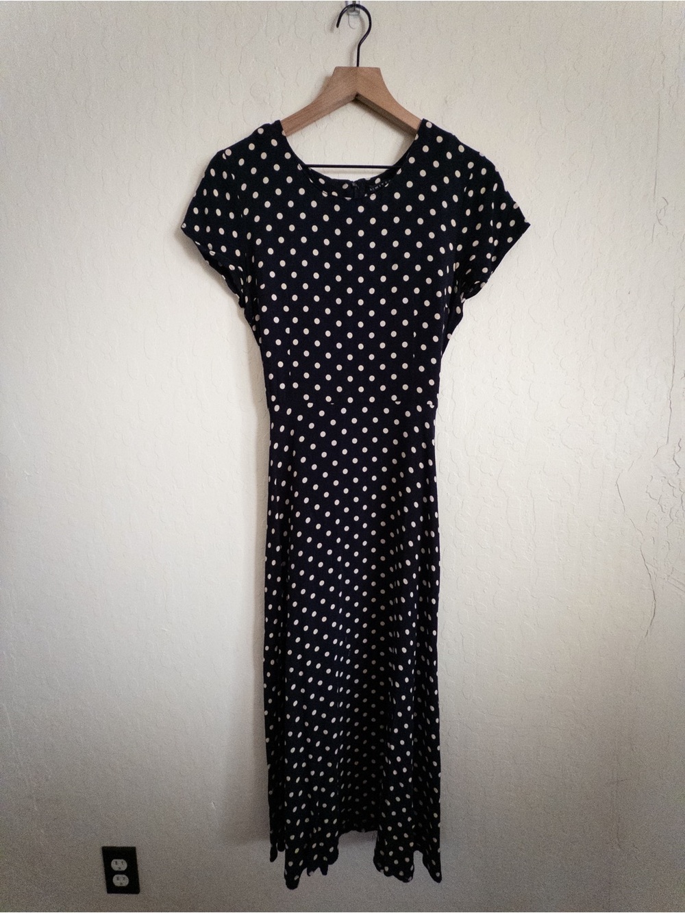 Vintage Y2K The Limited Polka Dot Short Sleeve Tie Back Midi Dress 6 Navy Blue